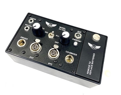 SRC Sampson HPDE driver coach intercom system for race radios, featuring mobile electronics and radio communication components.