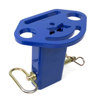 MAC's open trailer stake pocket tie-down ratchet strap insert used for secure towing and cargo stabilization.