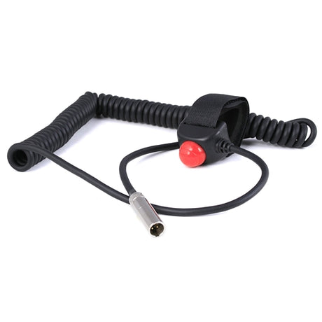 SRC Racing Radios push-to-talk Velcro mount button for race radios, shown attached to a mobile electronics setup.