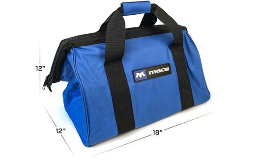 MAC's 2"x8' Pro Ratchet Strap Kit with axle straps and direct hook ends for towing and tie-down applications in a large storage bag.