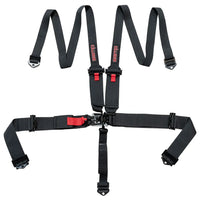 ZAMP UTV off-road racing seat harness with 5-point pull-up straps, SFI 3/2 safety rating, in black with buckle and straps