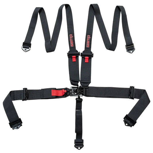 ZAMP UTV off-road racing seat harness with 5-point pull-up straps, SFI 3/2 safety rating, in black with buckle and straps