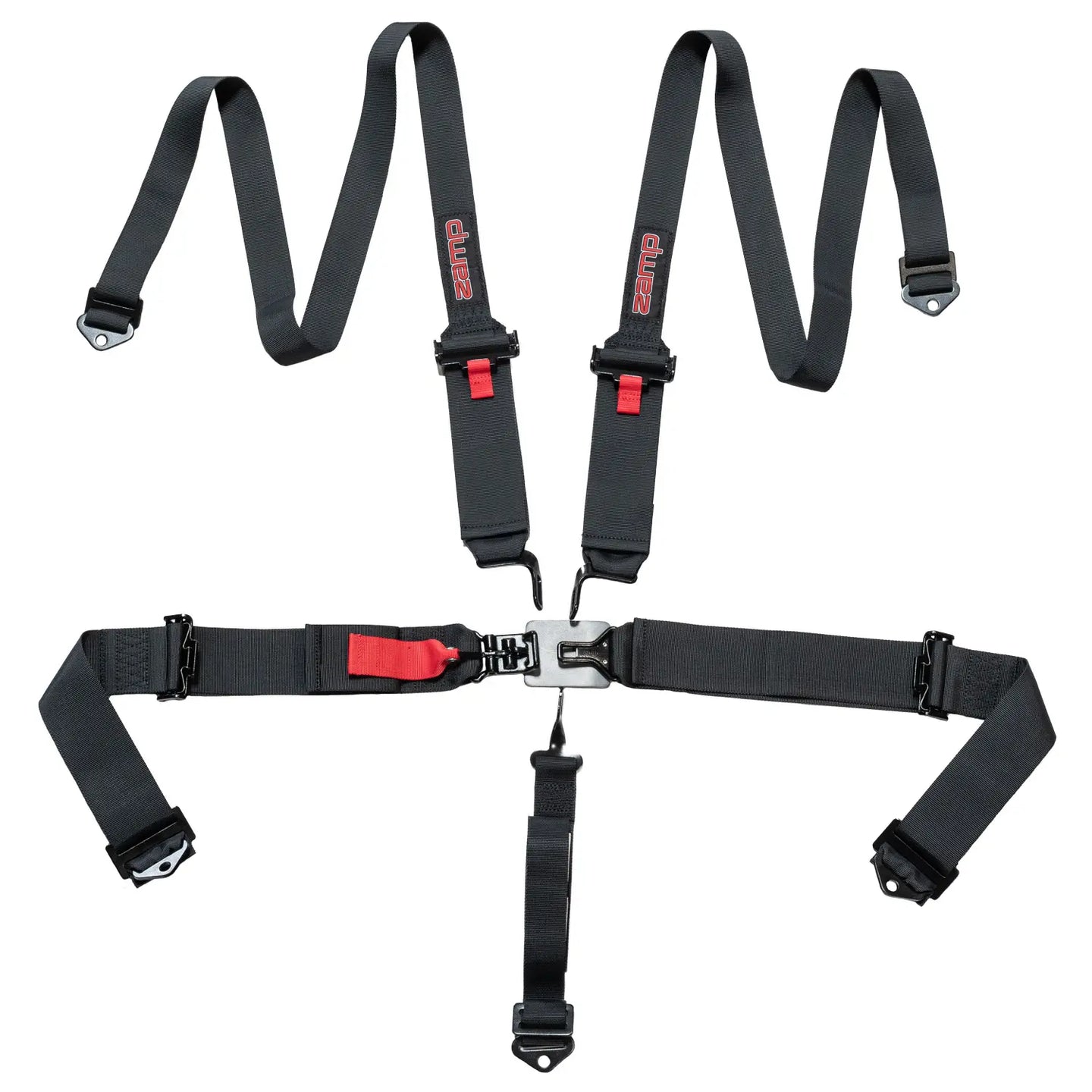 ZAMP racing seat harness with SFI 3/2-inch 5-point pull-up straps for off-road UTV racing safety.