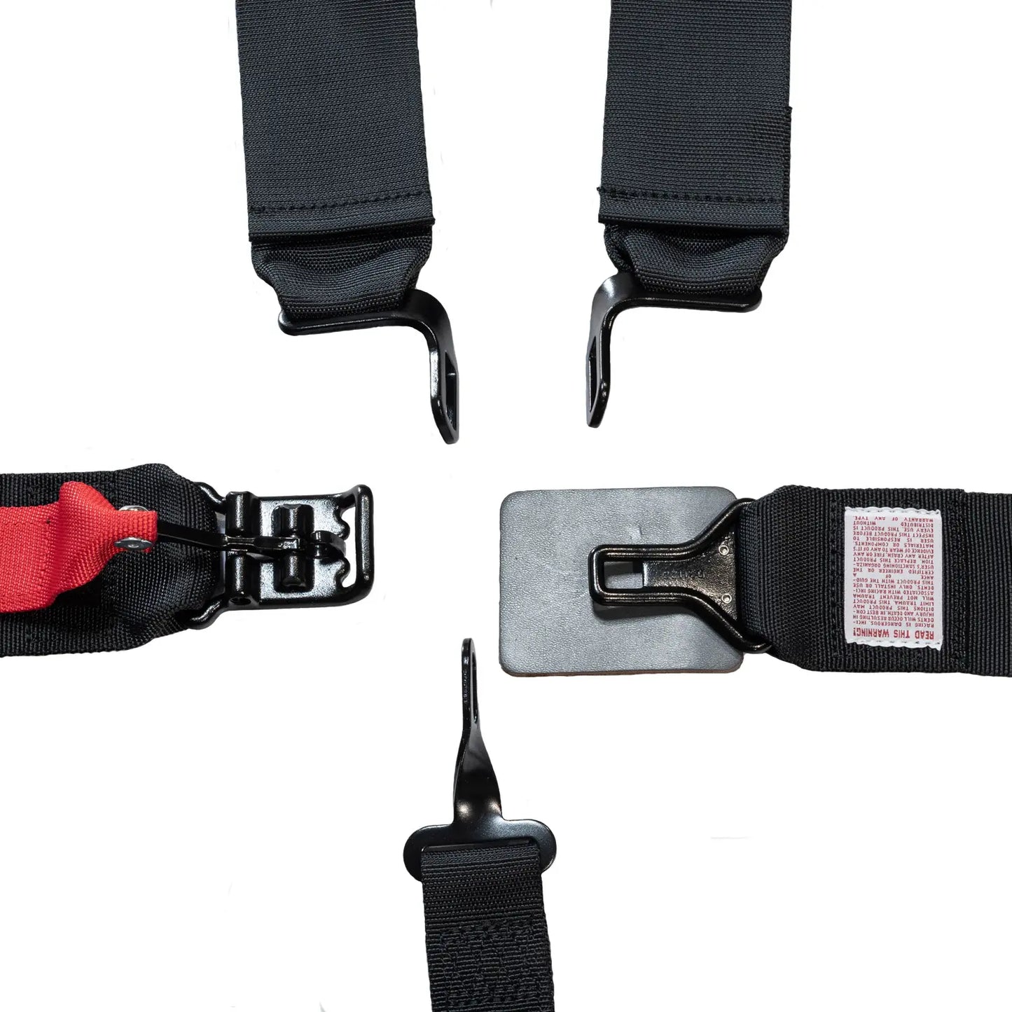 ZAMP UTV off-road racing seat harness with 5-point pull-up design, SFI 3/2 rating, black straps, and secure buckles.
