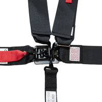 ZAMP off-road racing seat harness with 3-inch and 2-inch 5-point pull-up straps for UTVs, SFI 3 safety rated, black color.