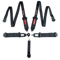 ZAMP UTV off-road race 5-point pull-down seat harness with SFI 3/2 rating, featuring durable straps and hardware for safety.