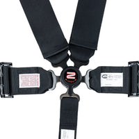 ZAMP UTV off-road race 5-point pull-down seat harness with SFI 3/2 rating, featuring black straps and metal hardware.