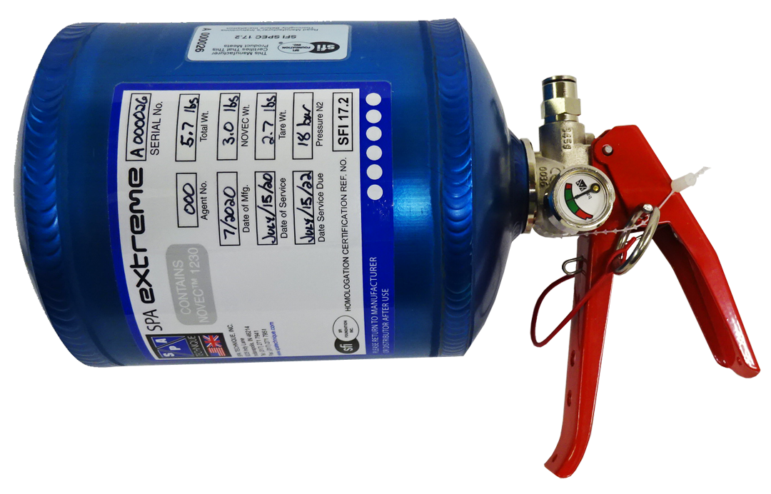 SPA Technique Racing Fire Systems SPAex SFI3 M 3lb mechanical fire suppression bottle for racing safety.