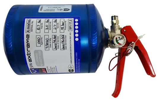 SPA Technique Racing Fire Systems SPAex SFI3 M 3lb mechanical fire suppression bottle for racing safety.